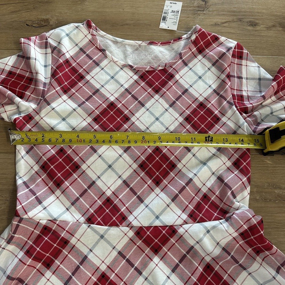 New Girls Red White Plaid Fit Flare Dress XL 14 Children's Place Christmas - Picture 7 of 8